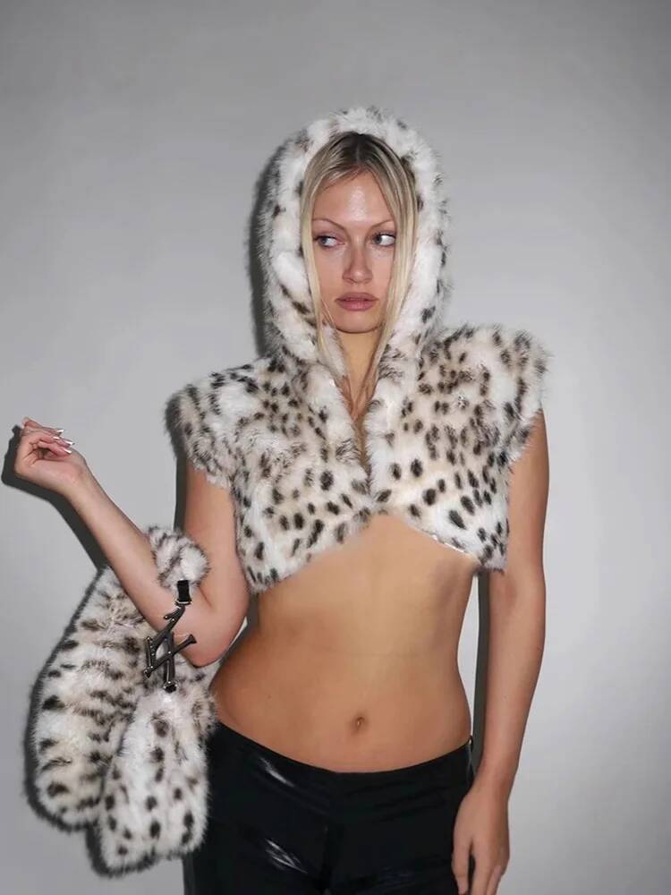 Winter Clothing Taiwan - 2026 Sexy Leopardenmuster Kapuzen-Kurzmantel aus Kunstfell