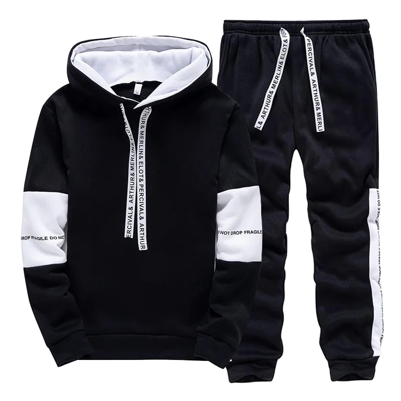 Winter Clothing Usa - Schwarz-Weißer Herren-Trainingsanzug Mode Lässige Kapuzen-Sweatshirts Outdoor-Sport
