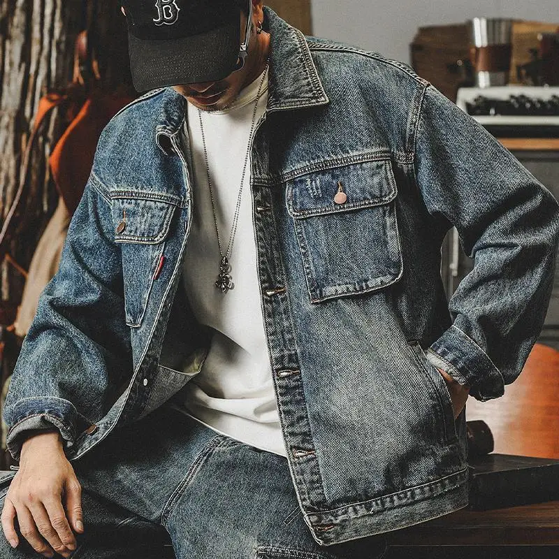 Quality Winter Clothing - Trendige lose Jeansjacken für Herren, Cargo-Cowboy-Mantel