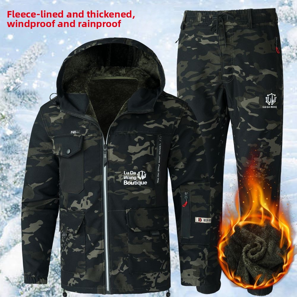 Winter Clothing Usa - Herren-Winter-Arbeitskleidung, Camouflage-Anzug-Set, mit Fleece gefüttert, verdickt,