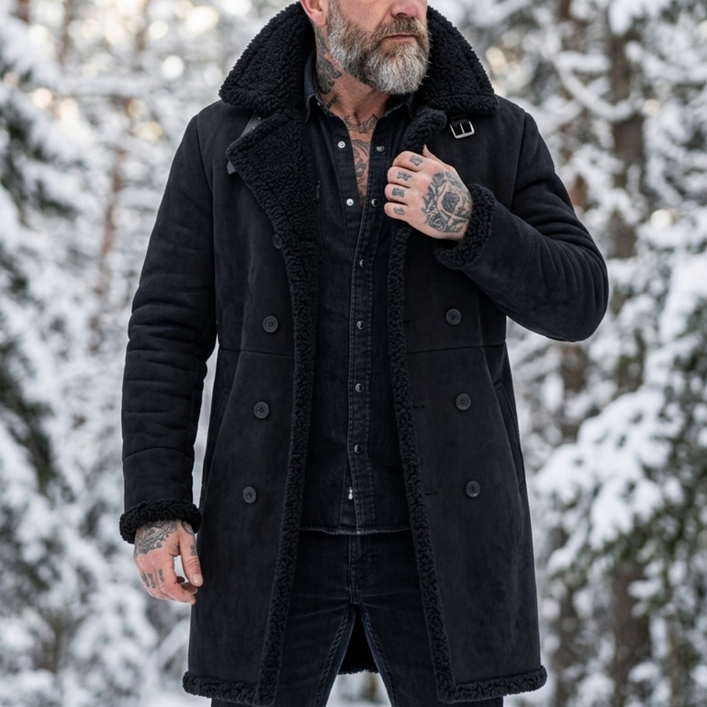 Winter Clothing Uae - Herren Kunstwildleder Pelzgefütterte Winterjacke Winddichter Doppelreihiger