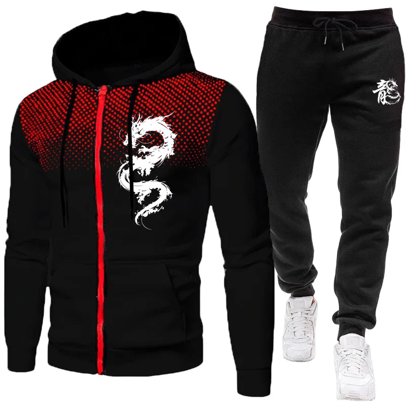 Winter Clothing Usa - Herren Paris Drachenmuster Mode-Print-Set Zweiteiliges Set